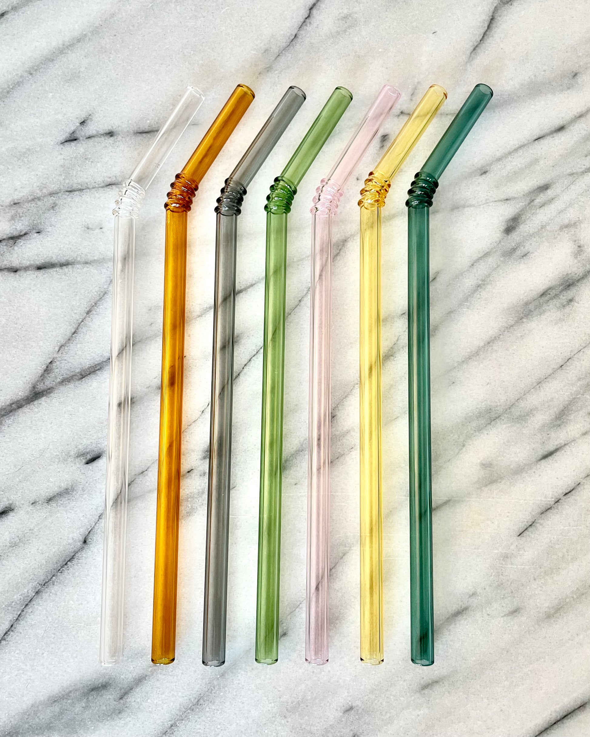  Reusable Glass Drinking Straws Set Of 6, Multi-Color